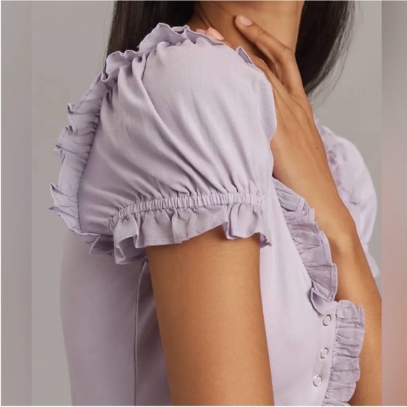 Anthropologie Mauve Lilac Ruffle Accent Blouse Size Large - Picture 10 of 10